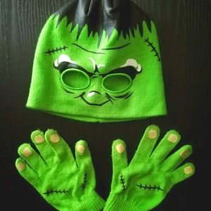 Kids Frankenstein Monster Halloween Hat Gloves set